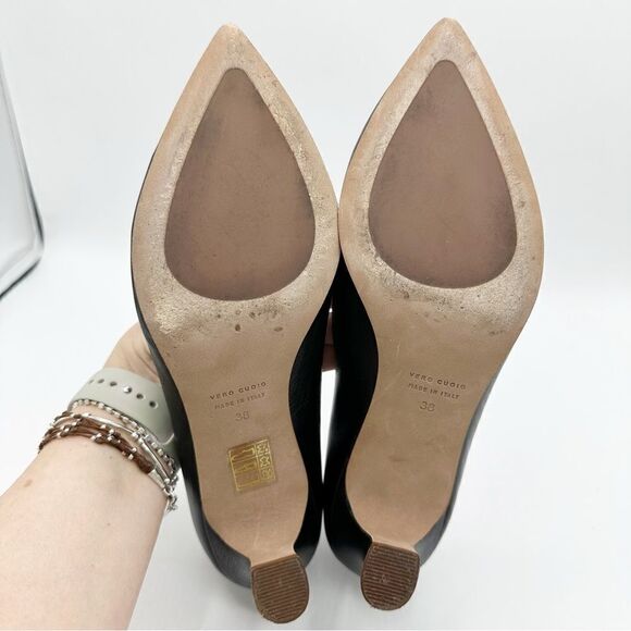 L’idea by Lori Black Pointed Pumps Taupe Trimmed Leather Rectangle Embellishment - Picture 13 of 13
